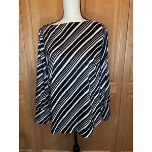 Chico’s Women’s 0 US Small Silky Dressy Striped Tunic Top Boat Neck Long Sleeve